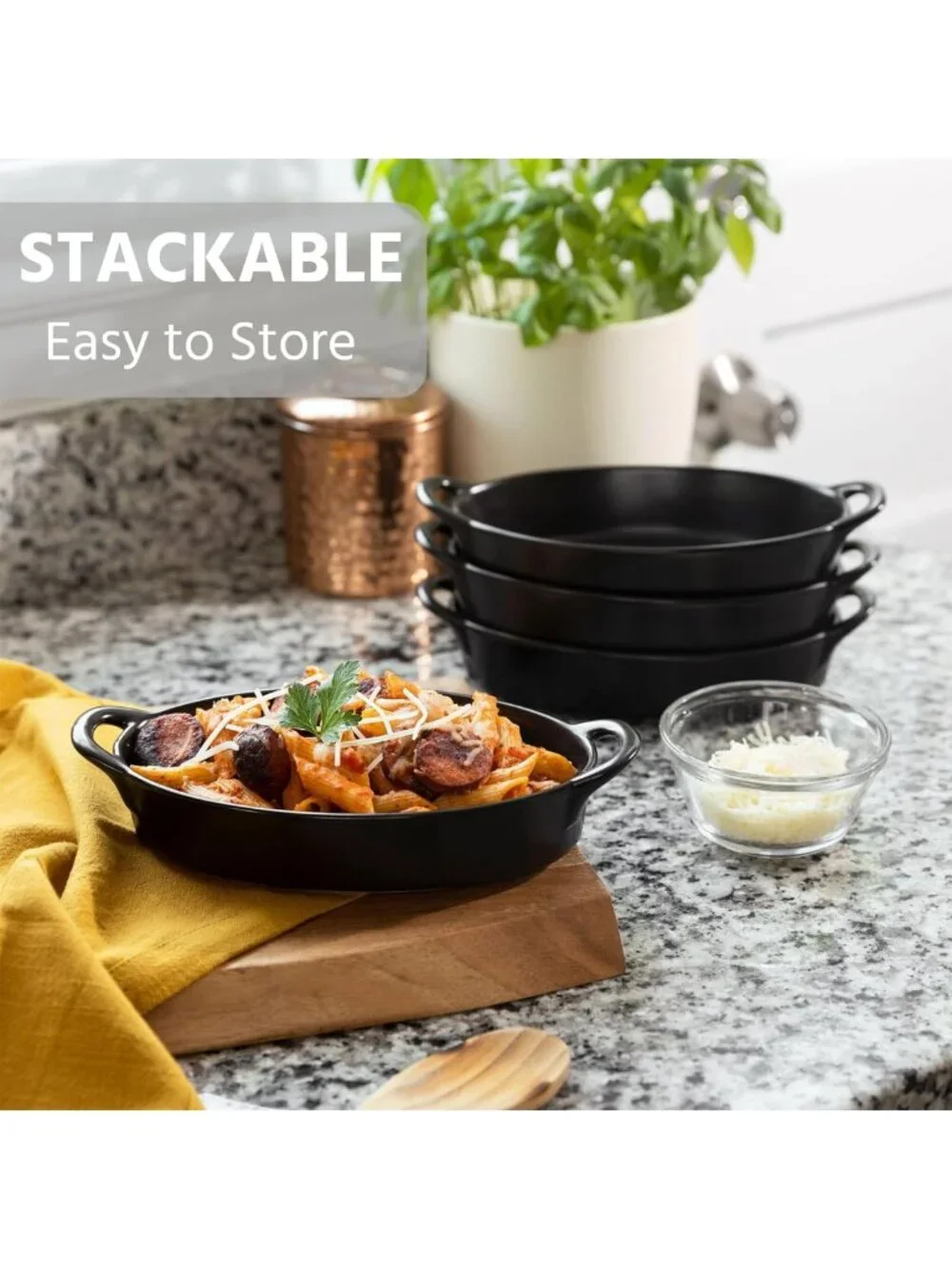 Set of 4 Oval Au Gratin Baking Dishes - Oven & Microwave Safe, Heat Resistant